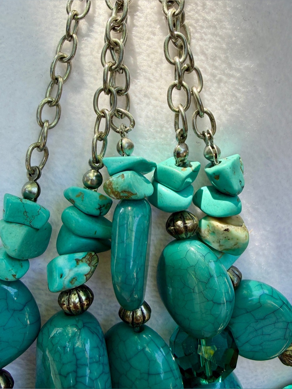 Multi Strand Layered Faux Turquoise Beaded Stone Statement Necklace Southwest - Picture 11 of 16